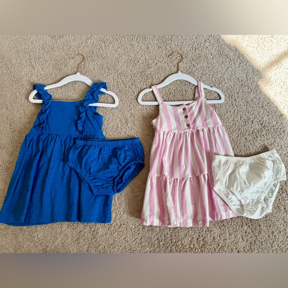 Like New 12 month Blue and Pink Striped Toddler Dresses with Bloomers